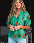 Penelope Floral Buttoned V Neck Short Sleeve Blouse