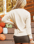 Boo Knitted Pattern Ribbed Edge Sweater