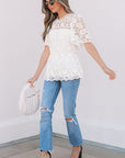 Maliyah Scalloped Floral Lace Peplum Blouse