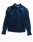 Velvet Mock Neck Puff Sleeve Blouse