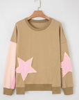Star Patchwork Reverse Seam Drop Shoulder Sweatshirt