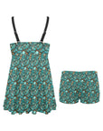 All Turquoise Swim Dress & Shorts Set