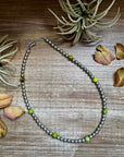 Silver-Plated Chain Necklace – 6mm Beads & 8mm Green Variscite – 18.5"