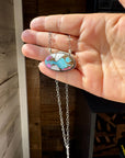 Cotton Candy Turquoise Bar Necklace – Oval Shape – 18" Sterling Chain – Tia Long, Navajo Handmade