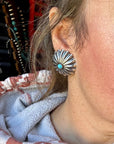 Large Sterling Silver Concho Earrings with Kingman Turquoise – Made in the USA