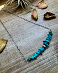 Turquoise Chip Necklace – Sterling Silver Pearl Accent – Paperclip Chain
