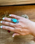 Long ring- size 9 - Royston turquoise ring and sterling silver