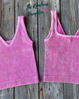 Pink Ribbed Crop Tank with Reversible Neckline