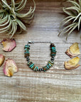 Green Turquoise Chip Bracelet with Sterling Silver Saucers & Chain