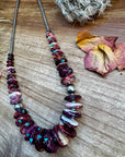 22 Inch graduated necklace more purple spiny, turquoise and sterling silver pearls