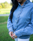 Allyson Ruffled Long Sleeve Buttoned Denim Shirt