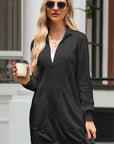 Solid Ribbed Patchwork Pocketed Sweatshirt Dress