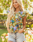 Scout Floral Tiered Flutter Sleeve V Neck Top