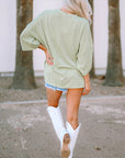 Jade Ribbed Roll-tab Sleeve Chest Pocket Oversize Top