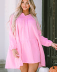 Anya Turn-down Neck Textured Bubble Sleeve Dress