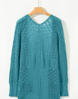 Solid Hollow Knit Open-Front Cardigan