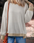 Stripe Ribbed Trim Drop Shoulder Top