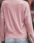 Lola Ribbed Texture Lace Trim V Neck Long Sleeve Top