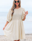Dania Textured Ruffled Puff Sleeve Loose Dress