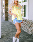 Cecelia Embroidery Textured Top with Ruffles