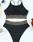 Edith Leopard Mesh Trim 2pcs Bikini Swimsuit