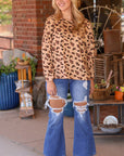 Alora Animal Print Stitching Loose Long Sleeve Top