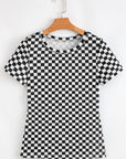 Checker Ribbed Knit Crewneck T-Shirt