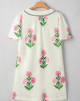 Floral Split Neck Mini Dress