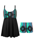 Teal Aztec Swim Dress & Shorts Set