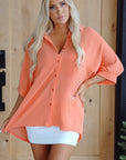 Mylah Corded Half Sleeve Button Up Loose Shirt