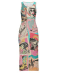 Baha Ranch Retro Pop Western Bodycon Side Slit Maxi Dress