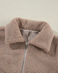 Solid Zip-Up Pocketed Fuzzy Jacket