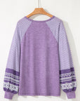 Stripe Patchwork Raglan Long Sleeve Top