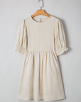 Dania Textured Ruffled Puff Sleeve Loose Dress