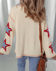 USA Patchwork Exposed Seam Long Sleeve Top