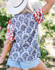 Julieta Floral Puff Sleeve Frilled Neck Blouse