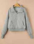 Solid Fleece-Lined Half-Zip Up Collar Sweatshirt