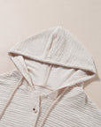 Textured Half Buttoned Drawstring Hoodie