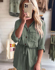 Reese Roll up Sleeve Flap Pockets Drawstring Romper