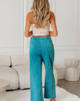 Mineral Wash High Waist Raw Hem Pants