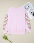 Stripe Patchwork Reverse Seam Henley Sweatshirt