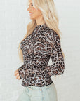 Leopard Mesh Long Sleeve Top