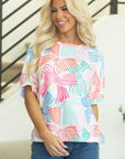 Kaeli Bowknot Waffle Crewneck Loose Short Sleeve Top