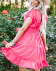 Nora Ruched Sleeve V Neck Smock Waist Tiered Ruffled Dress