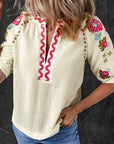 August Floral Embroidered Puff Sleeve Blouse