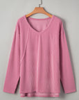Corded Knit Reverse Seam Patchwork Long Sleeve Top