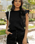 Pearl Textured Ruffled Sleeve Tee and Shorts Set