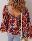 Adeline Floral Print Square Neck Backless Loose Fit Blouse