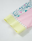 Floral Colorblock Patchwork Chest Pocket Long Sleeve Top