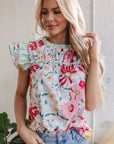 Anne Floral Ruffle Trim Short Sleeve Blouse